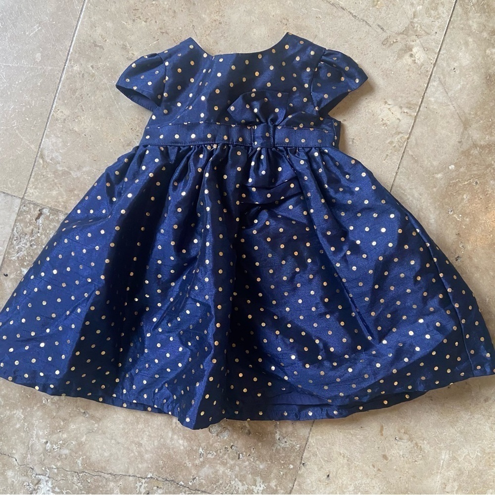Just One You by Carter's Navy Blue w Gold Polka Dots Party Dress Girl Size 12M